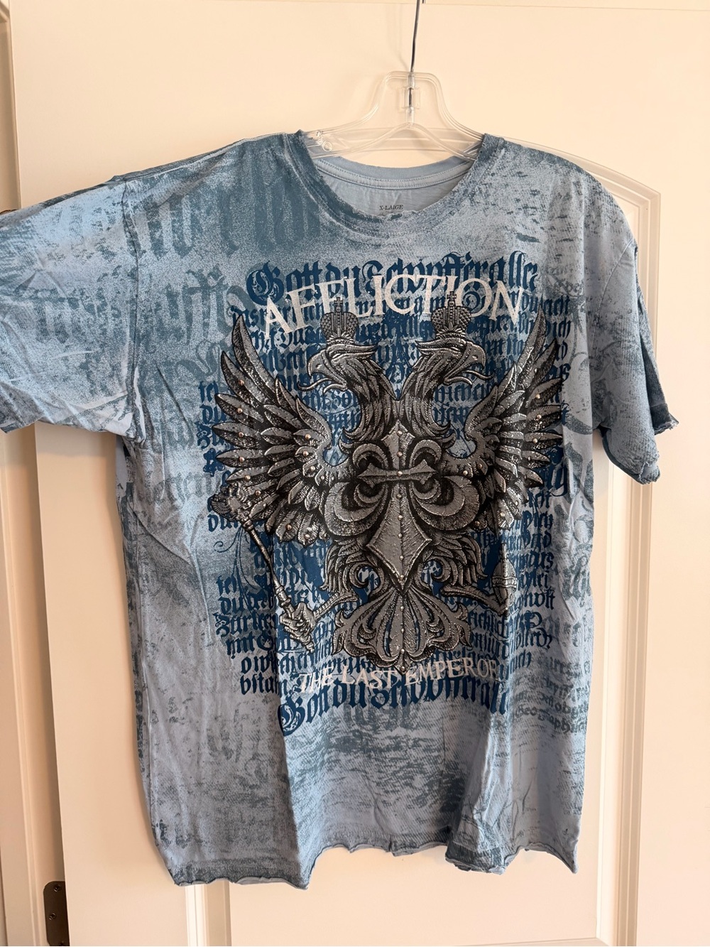 Affliction Light Blue Graphic Tee with Winged Crest